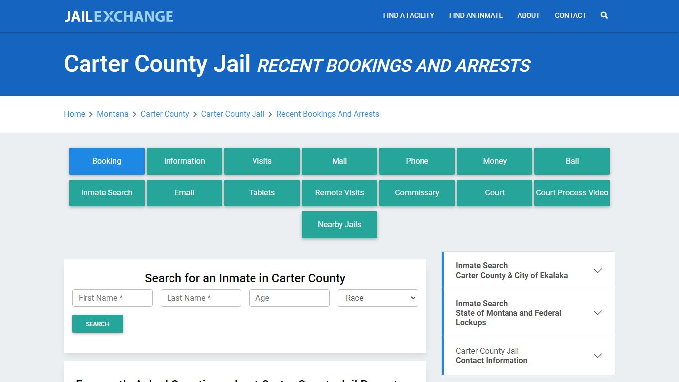 Carter County Jail MT Recent Arrests and Bookings - Jail Exchange