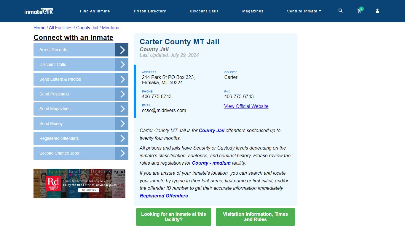 Carter County MT Jail - Inmate Locator